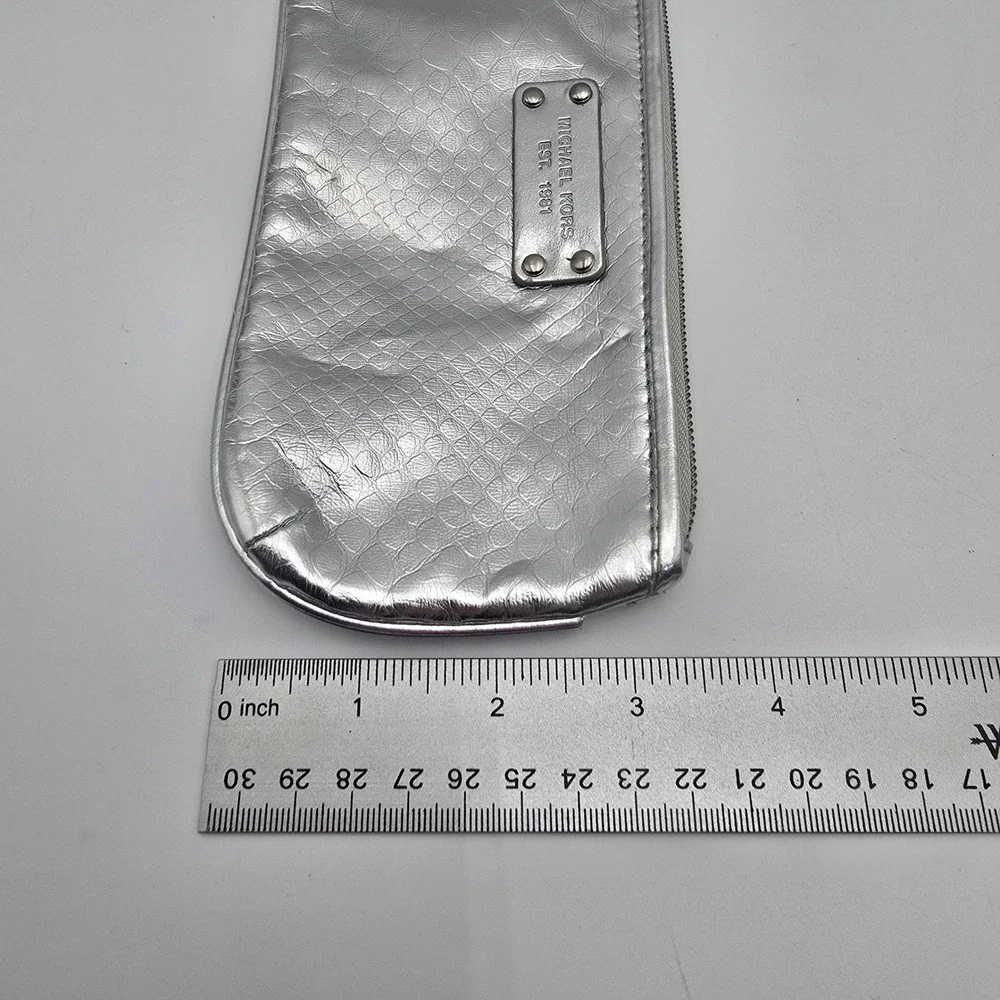 Michael Kors Silver Embossed Snakeskin Cosmetic Makeup Bag Pouch‎ Clutch